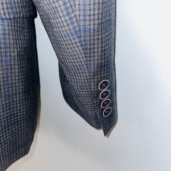 DKNY Mens M Blazer Gray Black Windowpane Plaid Suit Jacket - Picture 9 of 12